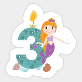 Cute little mermaid third birthday Sticker